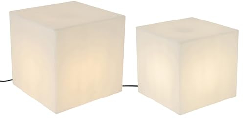 Qazqa - Modern Set aus 2 Außen-Stehleuchte I Stehlampe I Standleuchte I Lampe I Leuchten weiß 30 und 38 cm quadratisch IP44 - Nura I Außenbeleuchtung - Kunststoff Quadratisch - LED geeignet E27