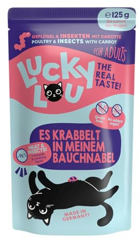 Lucky Lou Lifestage Katzenfutter nass - hochwertiges Katzenfutter mit hohem Fleischanteil - Nassfutter getreidefrei & ohne Zucker für Katzen (125g (16er Pack), Adult Geflügel & Insekten)