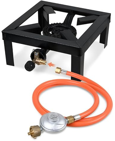 NICCOO Gaskocher Hockerkocher Campingkocher 4 Bein, Max. 8kW Gasbrenner | inkl. Gasschlauch und Druckminderer, für Camping Outdoor Freizeit