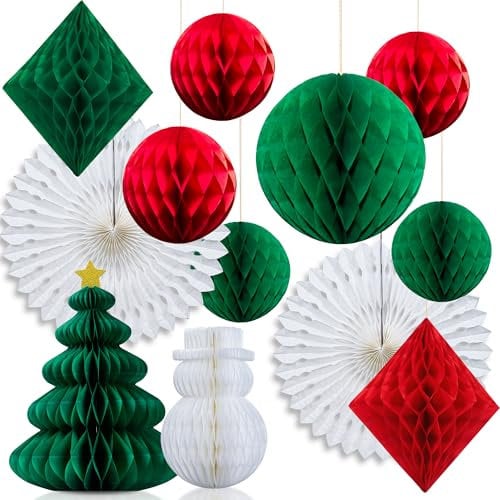 Syoulin-Decoraciones de Mesa navideñas, Decoraciones navideñas para Interiores, XXL 12 Piezas Decoraciones para Fiestas navideñas con Forma de Panal de Papel 3D, Decoraciones para árboles de Navidad