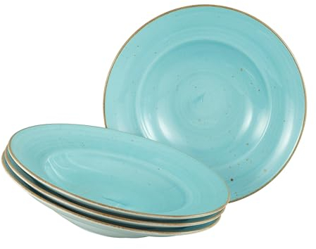Creatable, 34046, Serie Vintage Nature Aqua, 4-teiliges Geschirrset für 4 Personen, Pastateller aus Porzellan, spülmaschinen- und mikrowellengeeignet, Made in Europe
