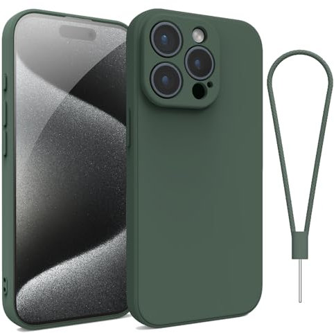 Andwing For iPhone 15 Pro Max Case,Silicone Case Soft Ultra For iPhone 15 Pro Max Phone Case Slim Protective Shockproof Cover Scratch-Resistant Microfiber Lining, 6.1 Dark Green