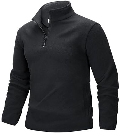 33,000ft Men's Fleece Pullover Warm Half Zip Microfleece Jacket Lightweight Outdoor Sweatshirt Thermal Top with 2 Pockets for Autumn Winter, Hiking, Work, Black M