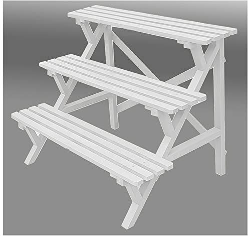 Wooden Plant Stand for Indoor & Outdoor 3 Tiered Plant Holder with Large Display Shelf Waterproof Step Rack for Stair Potting Multi Tier Ladder Stand (White 100cm)