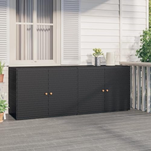 Gartenschrank Schwarz 198x55,5x80 cm Poly Rattan,Praktischer Gartenschrank aus Polyrattan für eine elegante und ordentliche Aufbewahrung im Außenbereich Küchenschränke, Aufbewahrungsschränke, Schließf