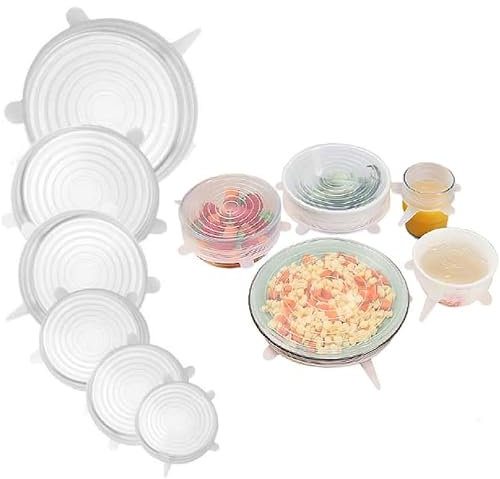 SHUOHONG 12 Pièces Couvercle Silicone Alimentaire, Couvercle Universel de 6 Tailles Differentes, Réutilisables, Résistants à La Chaleur, Couvercle Boite de Conserve pour Bocaux, Bols, Bouteilles