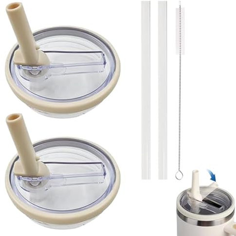 ZEPIQOR Set De 2 Pièces Stanley Cup Couvercle Étanche, Stanley Cup Couvercle Remplacement 40 Oz, Trois Couleurs Stanley Cup Accessoires Avec 2 Pièces Paille