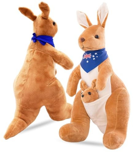 SYTTNUM Känguru Plüschtiere,Stofftier Känguru,Mutter und Kind Känguru Puppe,Känguru Halten Baby Stofftier,Geburtstagsgeschenk für Kinder (Gelb,32cm)