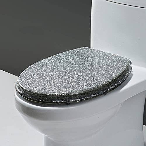 WC-Sitz, Absenkautomatik, Kunstharz, Glitzer, WC-Sitzbezug, rund, oval, einfache Installation und Reinigung, sanft schließender WC-Sitz, einfarbig, Rosa, Silber