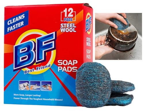 12 Stück Stahlwolle Seifenpads, Scheuerpads für Geschirr, Töpfe, Pfannen und Öfen, Voreingeseift