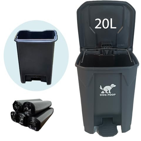 AkoSlale Outdoor Dog Poop Trash Can with Lid – Waterproof 20L Pet Waste Bin for Backyard, Foot Pedal, Removable Liner & 100 Bags – Leak‑Proof Dog Waste Container for Outdoor Use