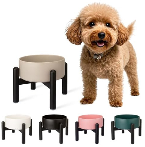 Gamelle pour Chien Surélevée en Céramique - Gamelle en Hauteur avec Support en Acier Inoxydable - Bol pour Petits et Moyens Chiens - 850 ML - Gris