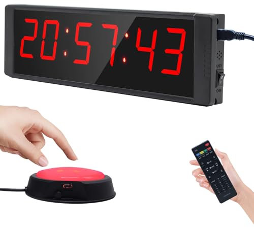Ousmile Countdown Timer, Gym Timer mit Start-/Stopp-Taste, 6 Stelliges Stoppuhr Digital mit Fernbedienung, Tragbar Intervall Timer, 12/24H LED Digital Uhr für Workout, Fiteness, Sport, Home Gym Garage