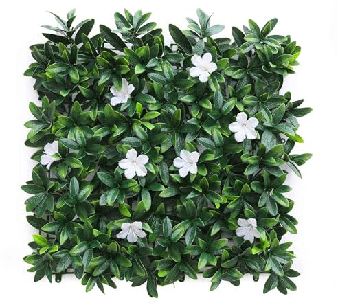 Well Home Jardín Vertical Artificial, Panel de Seto 100x100cm, para decoración Interior y Exterior - De Hojas Verdes y Flores Blancas