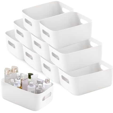 SHEPIN 10 Stück Aufbewahrungsbox Kunststoff Große Weiß 30x20x12cm, Aufbewahrungsboxen mit Griff, Boxen Aufbewahrung Badezimmer Organizer Box Küche Plastik Aufbewahrungskorb & Behälter(Weiß-30cm)