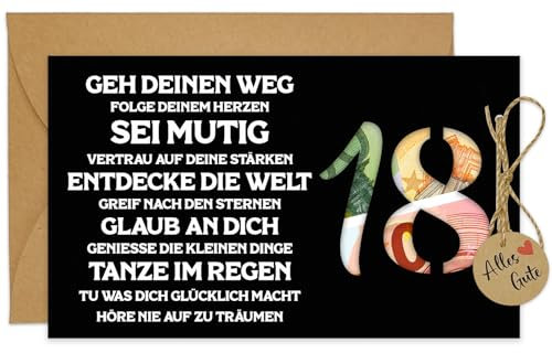 JOYEASE Geschenk 18. Geburtstag Junge Madchen, Karte Geldgeschenk 18. Geburtstag mit Sprüchen, Geschenkideen Geburtstagskarte 18 mit Umschlägen