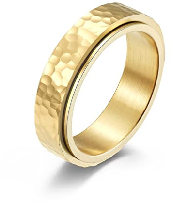 SeiMios Fidget Ring für Angst, Edelstahl, Silber/Gold, Stressabbau, Spinner-Ring für Damen und Herren, gehämmertes Finish, Edelstahl, Kein Edelstein
