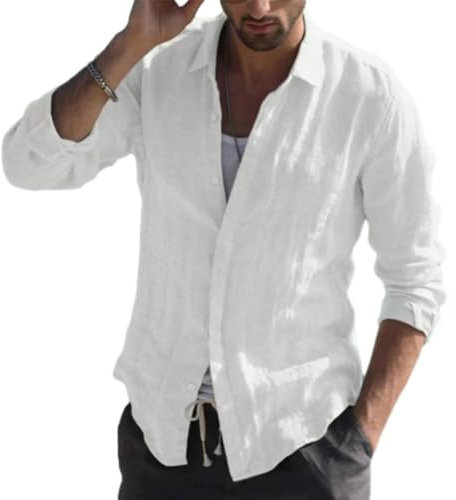 Longsleeve Shirt Herren Leichte Dünn Komfortabel Modeshirt Gutaussehend Trend Casual Shirts Urban Temperament Klassisch Langärmeliges Tops F-White L