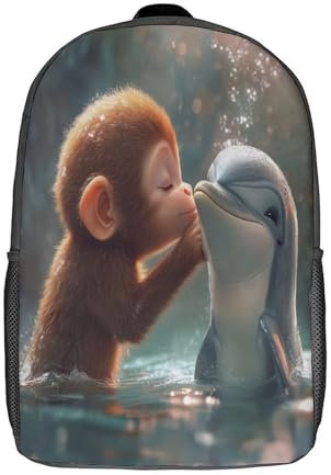 Affe Schulrucksack Teenager Kinder Große Rucksack Dolphin Schulranzen Ranzen Seite Versteckte Taschen School Bag 17inch