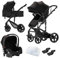Passeggino 3 in 1,passeggino reversibile,telaio triangolare e doppia sospensione a molla,chiusura con un clic per neonati e bambini piccoli(nero)