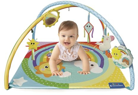Clementoni Baby - Rainbow Magic Projector Activity Gym, Palestrina Neonato Multifunzione con Proiettore, Stimola Lo Sviluppo Sensoriale e Motorio, Luci, Suoni e attività Interattive Divertenti, 17597