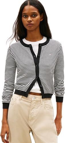 Tommy Jeans Damen Strickjacke Cardigan Essential Crew Neck mit Knopfleiste