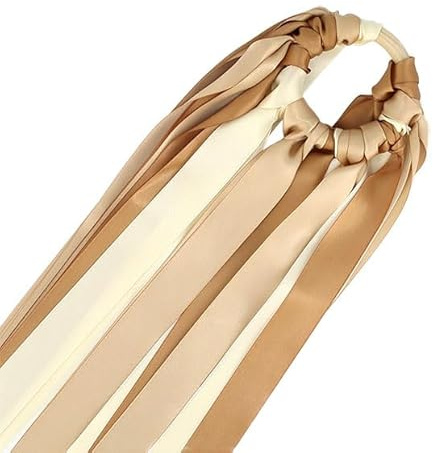 Set di nastri da sposa bouquet da sposa 14 nastri in raso 3 metri, anello in legno 7,8 cm (cammello, cioccolato e avorio: tonalità nude)