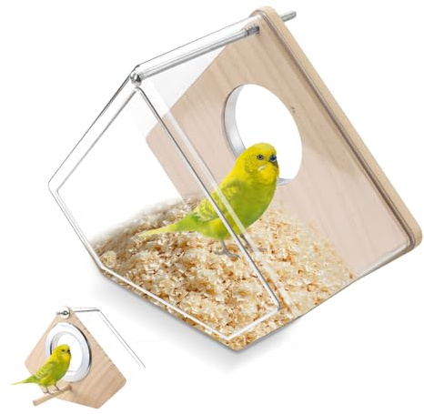 Parakeet Nesting Box for Cage, High-Transparent Parakeet Nest, Bird House Cage Accessories with Wood Perch, Breeding Box Acrylic Bird Nest for Parrots, Cockatiels, Lovebirds, Canaries