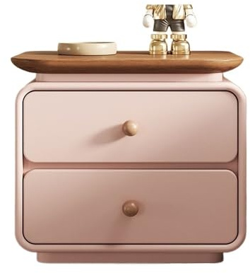 Nachttisch Rosa Holz Nachttisch mit Schublade, Stauraum für Schlafzimmer, Kommode mit Doppelschublade Nachttisch(Klein)