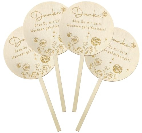 FIGCY 4er-Set Holzblumenstecker: Danke, dass Sie mir beim Wachsen geholfen haben | Deko für Blumentöpfe und Abschiedsgeschenke für Lehrer und Pädagogen