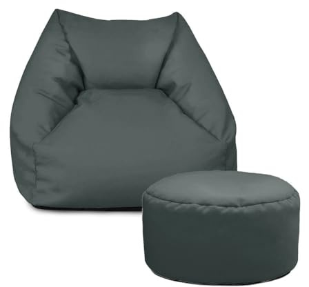rucomfy Water Resistant Kids Beanbag Armchair With Footstool - Grey