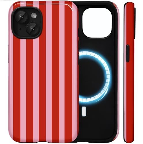 Amzfield Magnetische Hülle für iPhone 13, Hybrid, Gestreiftes Muster, Rot