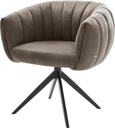 DELIFE Esszimmerstuhl Jada-Flex Kreuzgestell breit Schwarz Mikrofaser Taupe Vintage 360° drehbar Wippfunktion Taschenfederkern