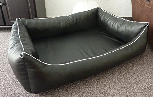 Hundebettenmanufaktur Orthopaedisches Hundesofa Hundebett Kunstleder Ortopedico 115 cm X 95 cm mit Viscoschaum Matratze (schwarz)
