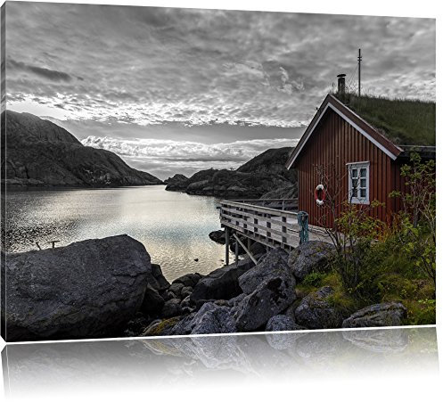 Pixxprint Sonnenaufgang am Fjord Norwegens B&W Detail, Größe: 100x70cm, Leinwandbild, fertig gespannt, Wandbild, Dekoration, Kunstdruck, kein Poster