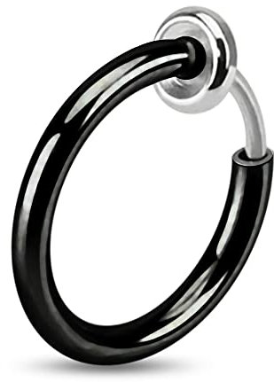 Monster Piercing 8MM de diam?tre - Calibre 14 PVD Noir INOX 316L Action du Ressort d’Acier Chirurgical Faux Nez Piercing Anneau