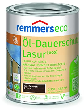 Remmers Dauerschutz-Lasur [eco] palisander, 0,75 Liter, Langlebig, ausgeprägter UV-Schutz, für innen und außen, Schutz vor UV-Strahlung & Feuchtigkeit