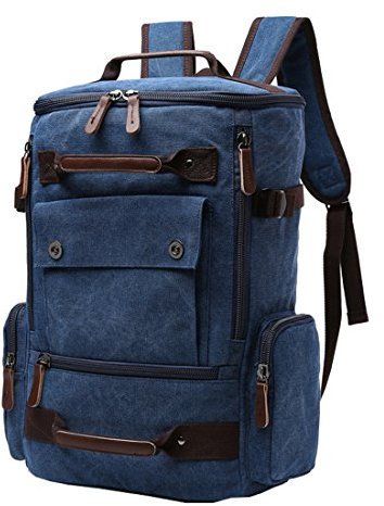 Cool&D Herren Canvas Rucksack Laptop Ruccksack Schultertasche Vintage Canvas Tasche Schulrucksack Freizeit Rucksack mit Laptopfach(Blau)