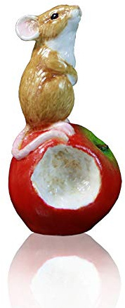 Richard Cooper Studio Fine Mouse on Apple, Hand Painted Bone China, 3.2 x 3.2 x 6.5 cm
