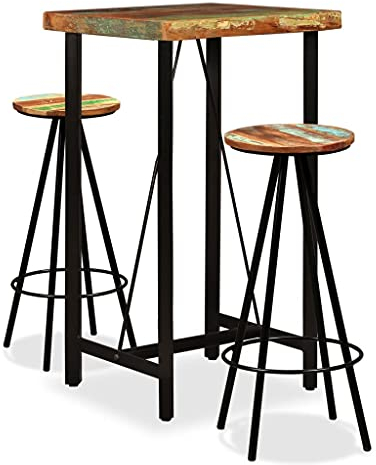 vidaXL Barset 3-TLG. Altholz Massiv Bartisch Stehtisch Barhocker Bistroset
