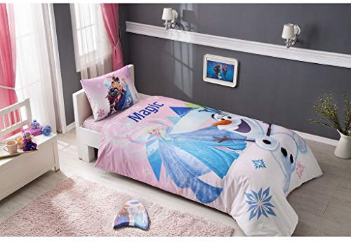 TAC Just Contempo Housse de Couette pour lit Simple et Double Motif La Reine des neiges Rose 100% Coton