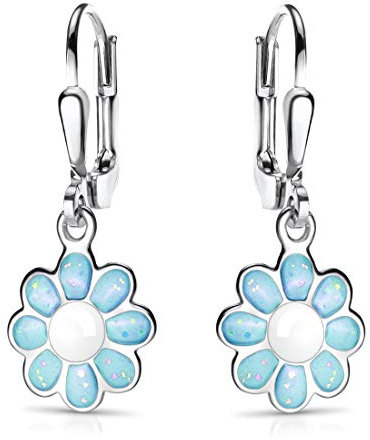 MATERIA Blumen Ohrringe Kinder türkis - 925 Silber Ohrhänger Mädchen Hänger Blüte Emaille SO-400-Türkis