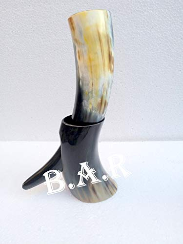 antiquegifts2019 Trinkhorn mit Hornständer – poliert – perfekt für Reenactment mittelalterlich inspirierter Bier-Trinkbecher Horn Tasse Bier Wein Kelch Met