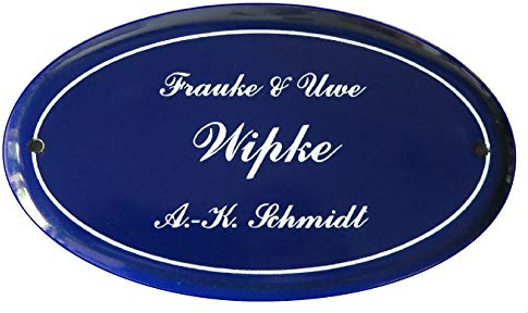 Emaille-Namensschild-Oval Türschild-16 Farben-Schild-170 x 100 mm-mit Wunschtext (500-9 mit 1 Textzeile + Rand)