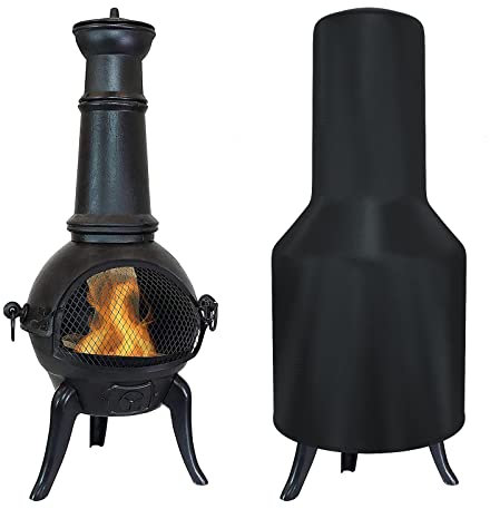 Tonhui Chimenea Cover,Waterproof,Windproof, Oxford Fabric Outdoor Garden Patio Heater Black Cover 122 x 29 ×61cm