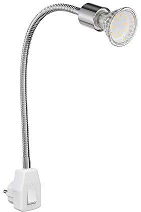 ledscom.de Steckdosenlampe LESCH Leselampe Schwanenhals, Schalter, Chrom inkl. GU10 LED Lampe PAR2,339W 227lm 110° warm-weiß