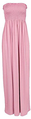 Hamishkane® Womens Plain Maxi Dress, Bandeau Strapless Dress, Sheering Gathered Boobtube Dress, Women Casual Dresses Long Summer Dresses for Women UK Rose Gold