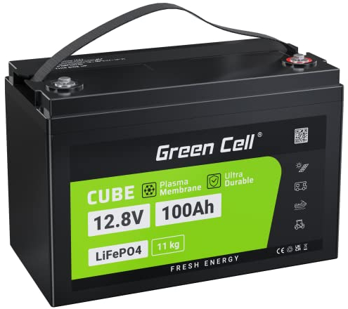 Green Cell LiFePO4 100Ah 12.8V Batterie 1280Wh Lithium Akku 12V Eingebautes BMS, 10 Jahre Lebensdauer, über 5500+ Zyklen, Perfekt für Wohnmobil, Solaranlage, Boot, Solar Off-Grid