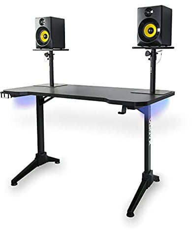 VONYX DB20 DJ Deck Stand Table with Headphones Mount, Cup Holder and Cable Management for Controller, Mixer, Laptop, Disco Equipment, 120cm