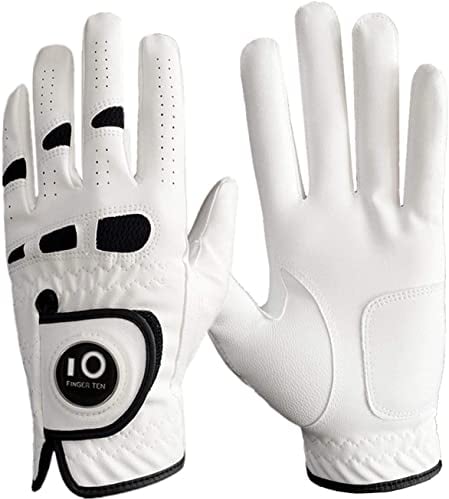 LOVMEAD Golfhandschuhe Herren für Linke Hand Mit Ballmarker 1 Stück, Allwetter Cabretta Leder Griff Golf Handschuh Rechtshänder Weicher Komfort Passform Größe ML (Linke Hand, M)